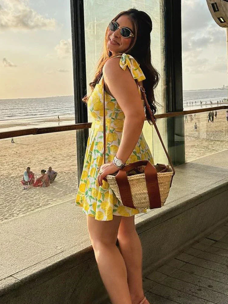 Yazmín Chic Summer Dress Cute Lemon Print Elevated Occasion Wear