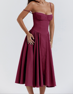 Corset Bodice Basque Waist Pleated A-Line Midi Dress