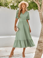Olga Premium Belted Wrap Layered Maxi Dress Elevated Occasion Wear