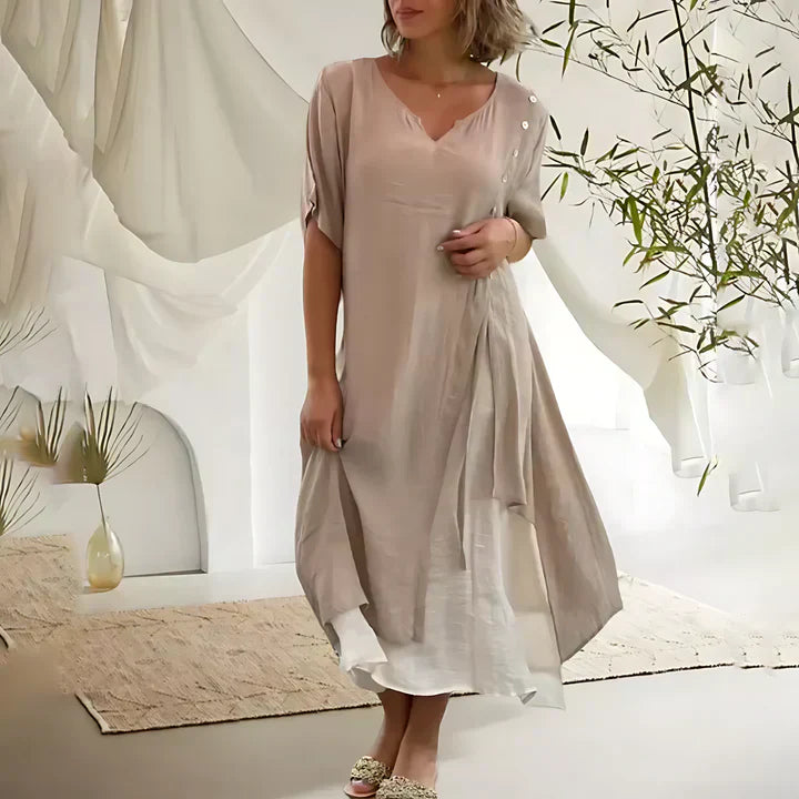 Thalía Minimalist Cotton and Linen Dress Premium Wardrobe Essential