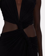 Deep V-Neck Halter Neck Waist Cut Out Knotted Drape High Split Maxi Gown