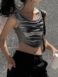 Curvy Hem Metallic Cropped Tank Top