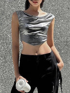 Curvy Hem Metallic Cropped Tank Top