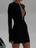 Solid Color Lace Cutout Dress