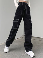 High Waist Straight Cargo Jeans