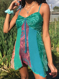 V Neck Patchwork Mini Dress