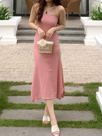 Strapless Split Ribbed Maxi Dress