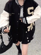 Toweling Embroidered Baggy Varsity Jacket