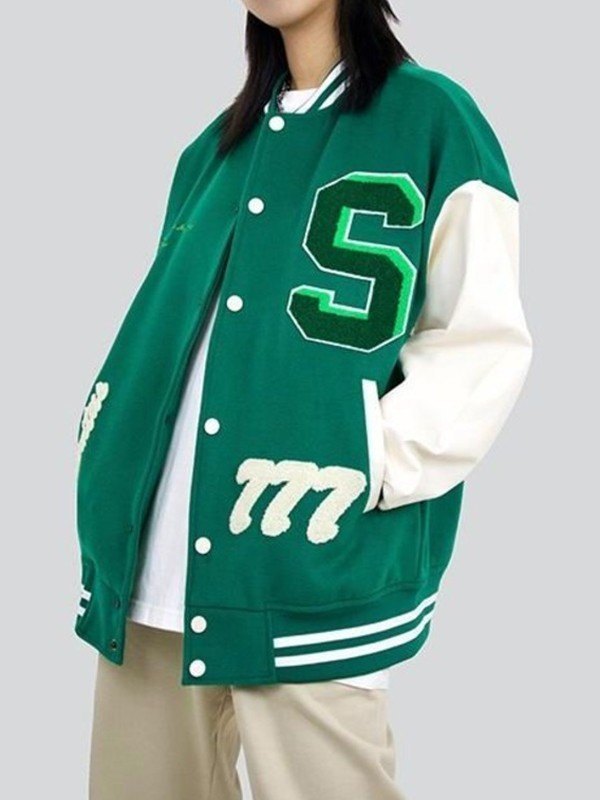 Toweling Embroidered Baggy Varsity Jacket