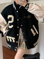Toweling Embroidered Baggy Varsity Jacket