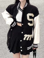 Toweling Embroidered Baggy Varsity Jacket