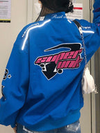 Vintage Embroidered Button Down Motorcycle Varsity Jacket