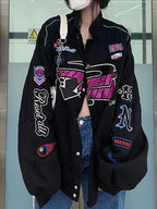 Vintage Embroidered Button Down Motorcycle Varsity Jacket