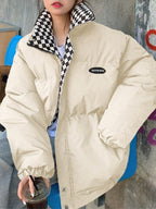 Checkered Collar Zip Up Padded Jacket