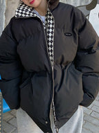 Checkered Collar Zip Up Padded Jacket