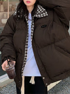 Checkered Collar Zip Up Padded Jacket