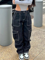 Stitched Detail Straight Leg Cargo Jeans