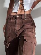 Vintage Wash Brown Baggy Cargo Jeans