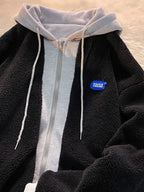 Oversized Patchwork Zip Up Fleece Hooded Jacket