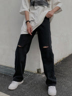 Black Distressed Boyfriend Jeans