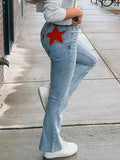 Back Star Patchwork Flare Jeans