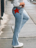 Back Star Patchwork Flare Jeans