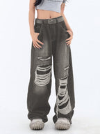 Retro Distressed Patch Ripped Design Niche Ripped Jeans