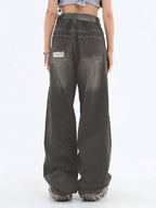 Retro Distressed Patch Ripped Design Niche Ripped Jeans