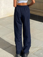 Piping Detail Parachute Straight Leg Pants