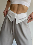 Fold Over Waist Baggy Casual Pants