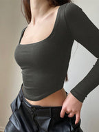 Asymmetric Long Sleeve Crop Top