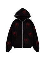 Rhinestone Spider Zip Up Hoodie