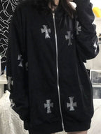 Rhinestone Cross Zip Up Hoodie