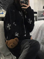Rhinestone Cross Zip Up Hoodie