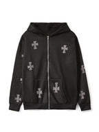 Rhinestone Cross Zip Up Hoodie