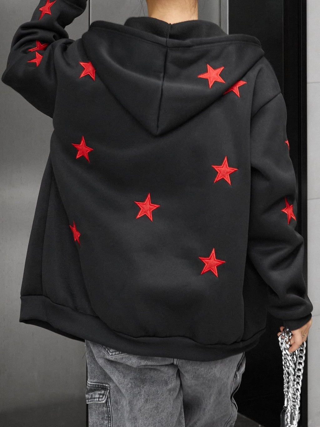 Embroidered Star Zip Up Hoodie