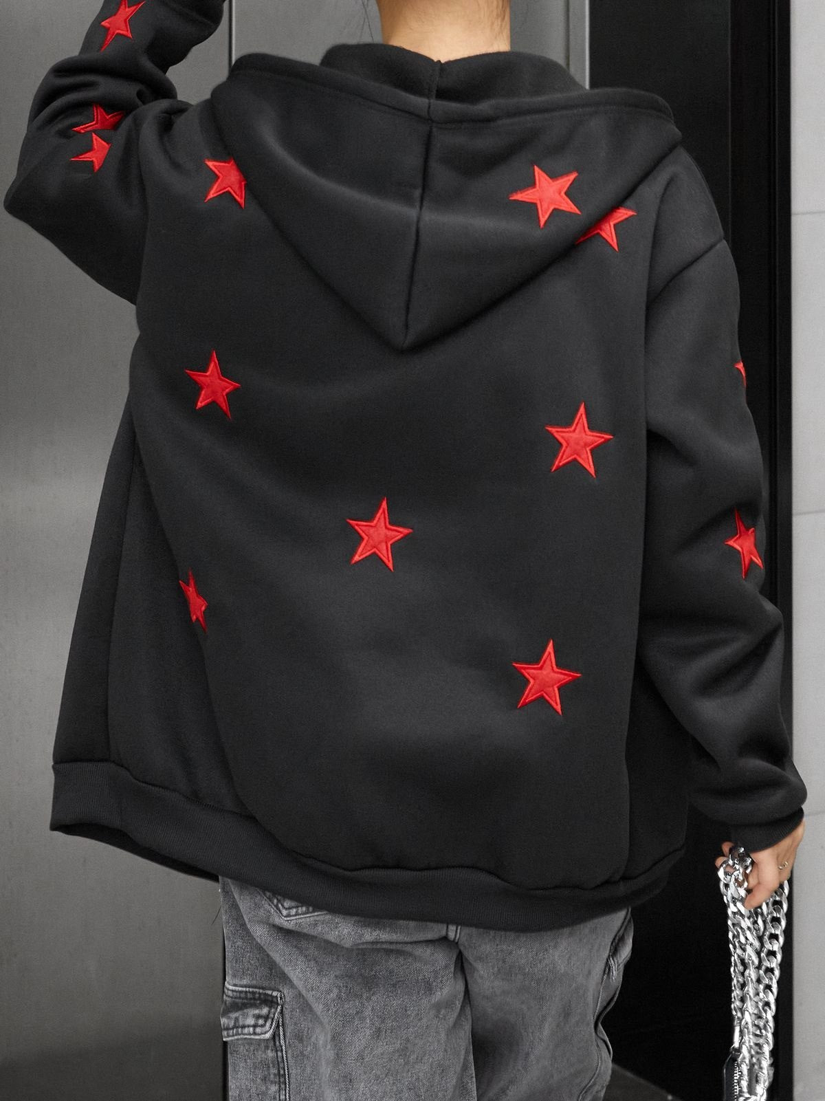 Embroidered Star Zip Up Hoodie