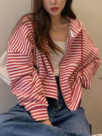 Oversized Vintage Stripe Zip Up Hoodie