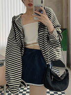 Oversized Vintage Stripe Zip Up Hoodie