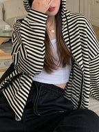 Oversized Vintage Stripe Zip Up Hoodie