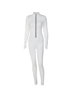 Solid Color Front Zip Skinny Jumpsuit
