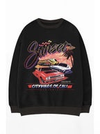 Fleece Lined Black Pullover Graphic Sweatshirt