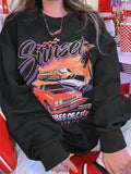 Fleece Lined Black Pullover Graphic Sweatshirt