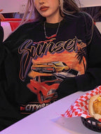 Fleece Lined Black Pullover Graphic Sweatshirt