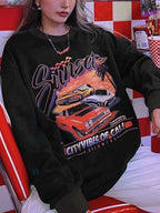 Fleece Lined Black Pullover Graphic Sweatshirt