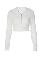 Cropped White Zip Up Hoodie
