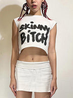 Contrast Letter White Crop Top