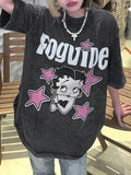 Vintage Wash Cartoon Print Short Sleeve Oversized Tee