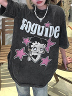 Vintage Wash Cartoon Print Short Sleeve Oversized Tee