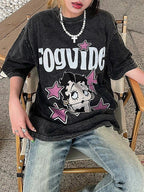 Vintage Wash Cartoon Print Short Sleeve Oversized Tee